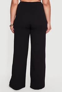Plus Crepe Knit High Waisted Wide Leg Dress Pants