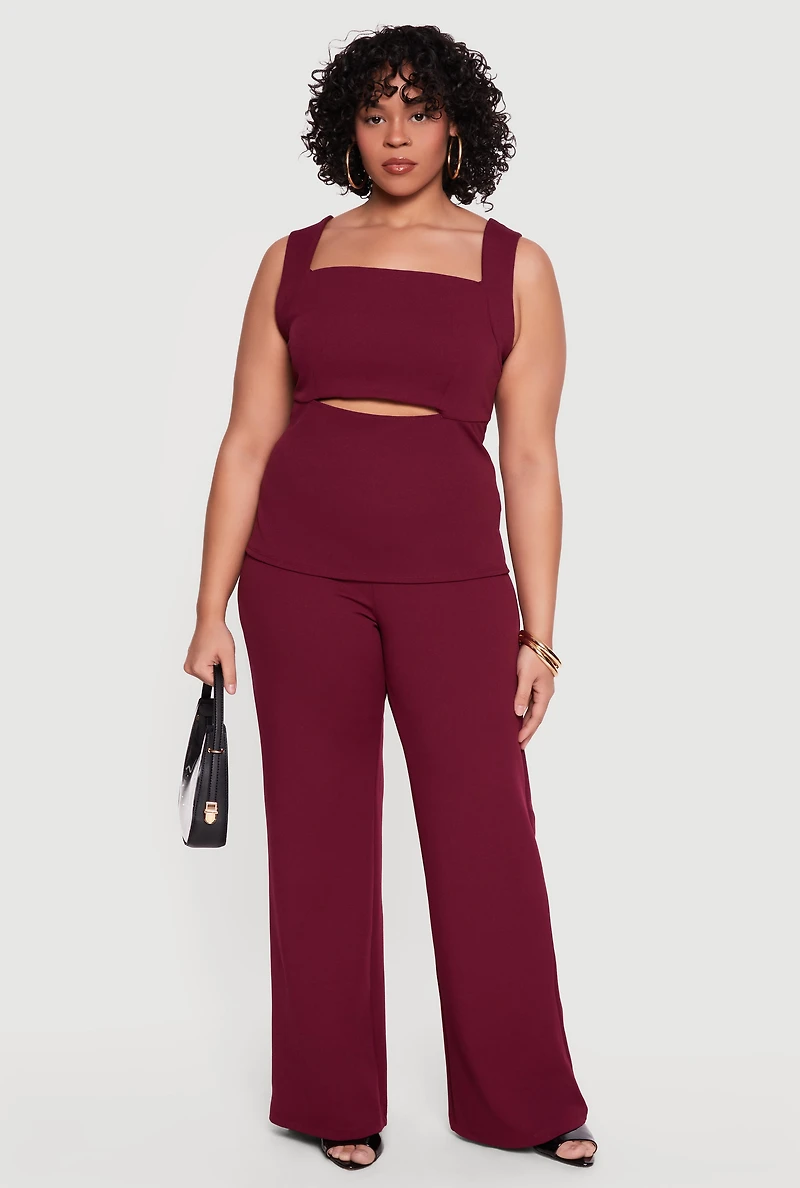 Plus Crepe Knit High Waisted Wide Leg Dress Pants