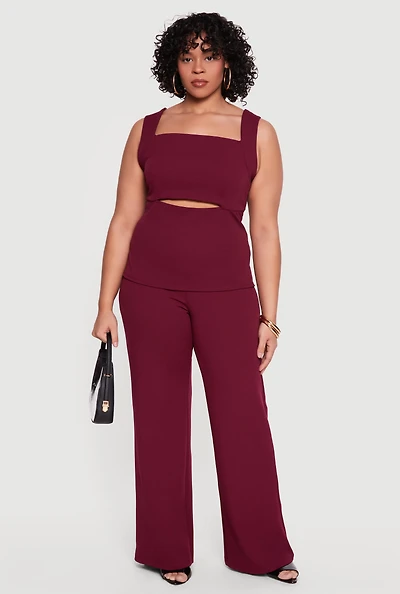 Plus Crepe Knit High Waisted Wide Leg Dress Pants