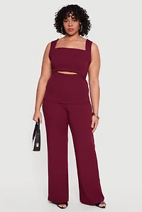 Plus  Crepe Knit High Waisted Wide Leg Dress Pants