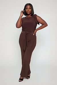 Plus Sleeveless Ruched Blouse with Bow Detail