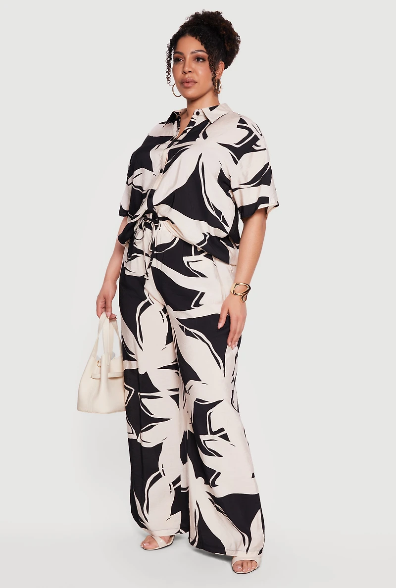 Plus Abstract Flower Print Shirt