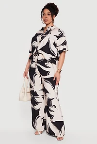 Plus Abstract Flower Print Shirt