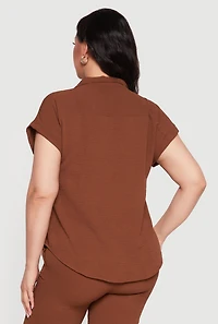 Plus Crepe Knit Dolman Sleeve Button Front Shirt