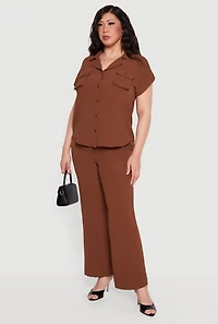 Plus Crepe Knit Drawstring Waist Wide Leg Casual Pants