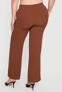 Plus Crepe Knit Drawstring Waist Wide Leg Casual Pants