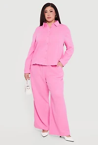 Plus High Waisted Wide Leg Gauze Knit Pants