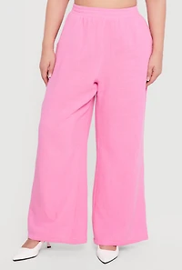 Plus High Waisted Wide Leg Gauze Knit Pants