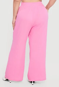 Plus High Waisted Wide Leg Gauze Knit Pants