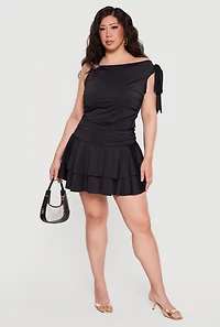Plus Side Ruched Drop Waist Ruffle Tiered Skirt