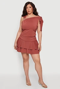 Plus Side Ruched Drop Waist Ruffle Tiered Skirt