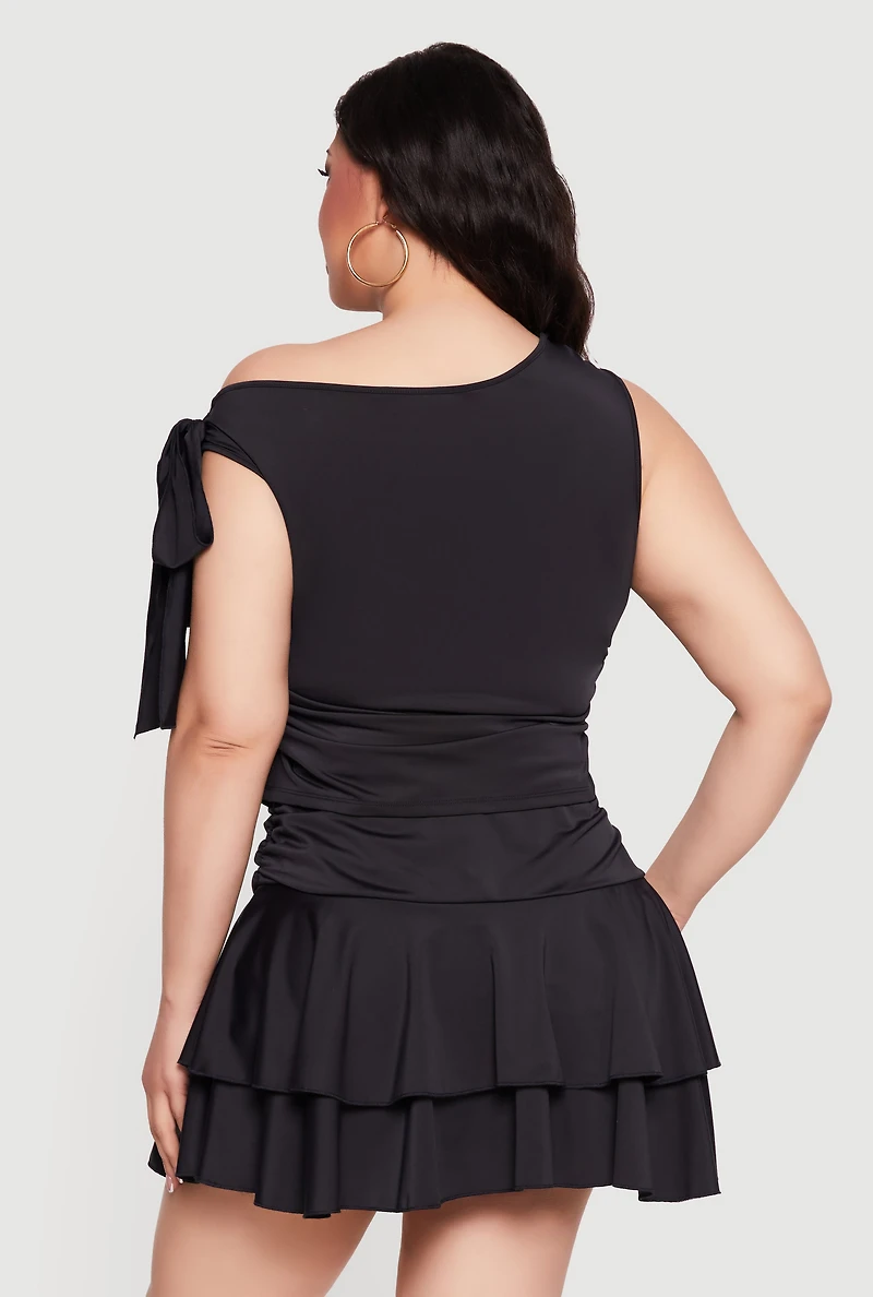 Plus Bow One Shoulder Asymmetrical Blouse