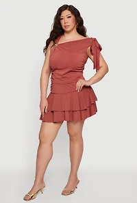 Plus Bow One Shoulder Asymmetrical Blouse