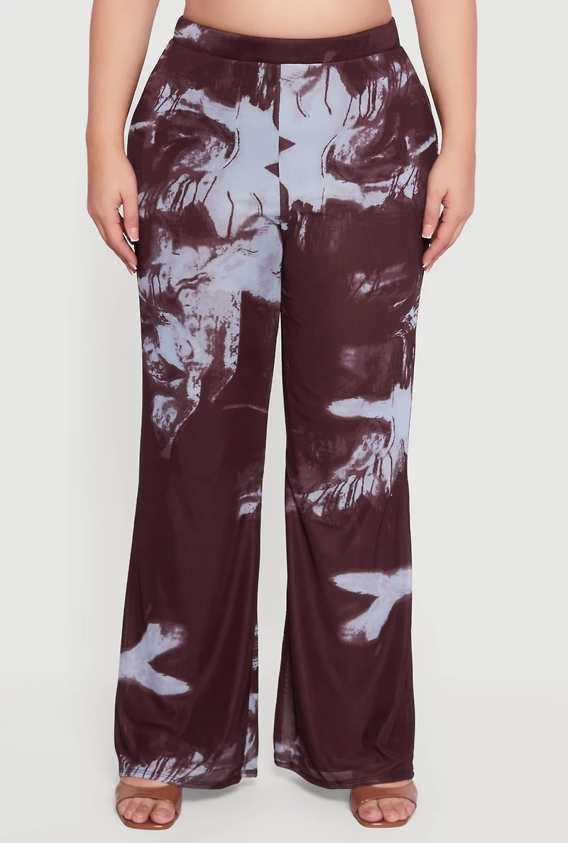 Plus High Waisted Printed Mesh Pants