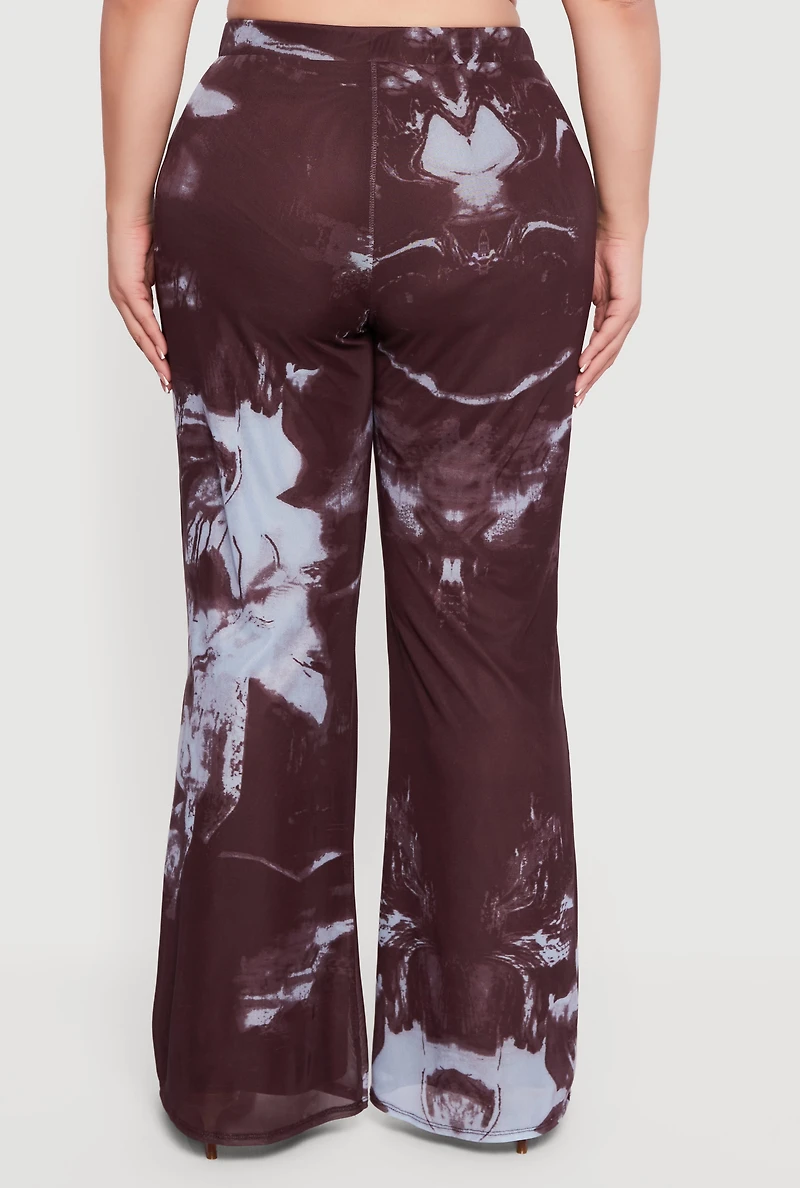 Plus High Waisted Printed Mesh Pants
