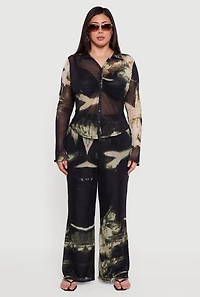 Plus High Waisted Printed Mesh Pants
