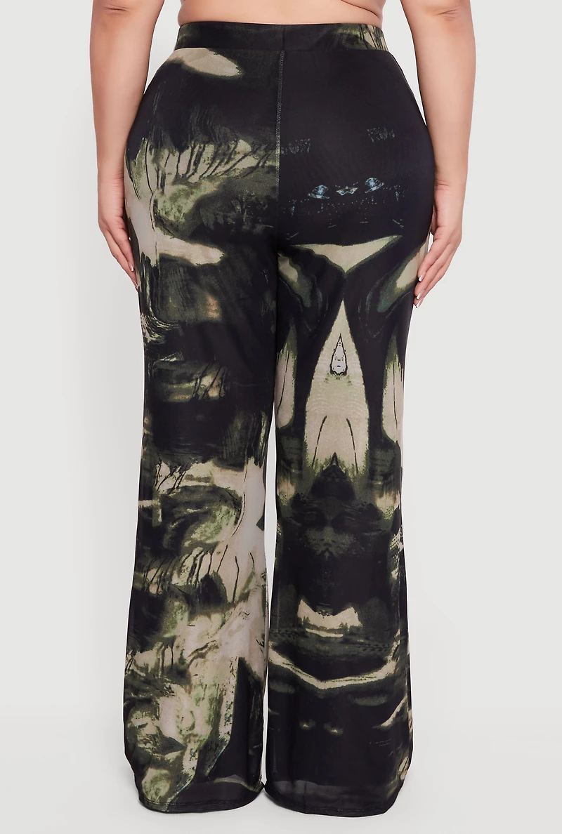 Plus High Waisted Printed Mesh Pants