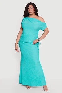 Plus Textured Knit Ruched High Waisted Maxi Skirt
