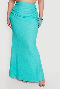 Plus Textured Knit Ruched High Waisted Maxi Skirt