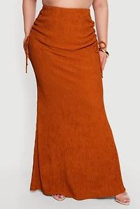 Plus Textured Knit Ruched High Waisted Maxi Skirt
