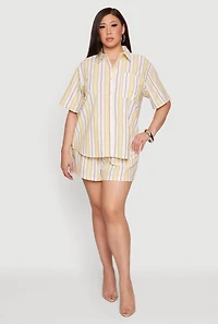 Plus Striped Short Sleeve Button Front Shirt