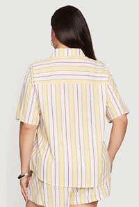Plus Striped Short Sleeve Button Front Shirt