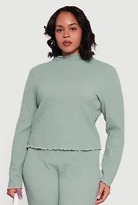 Plus Textured Knit Contrast Trim Mock Neck Top