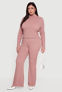 Plus Textured Knit Contrast Trim Mock Neck Top