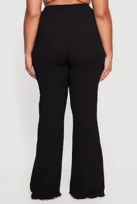 Plus Textured Knit Contrast Trim High Waisted Pants