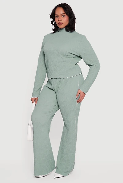 Plus Textured Knit Contrast Trim High Waisted Pants