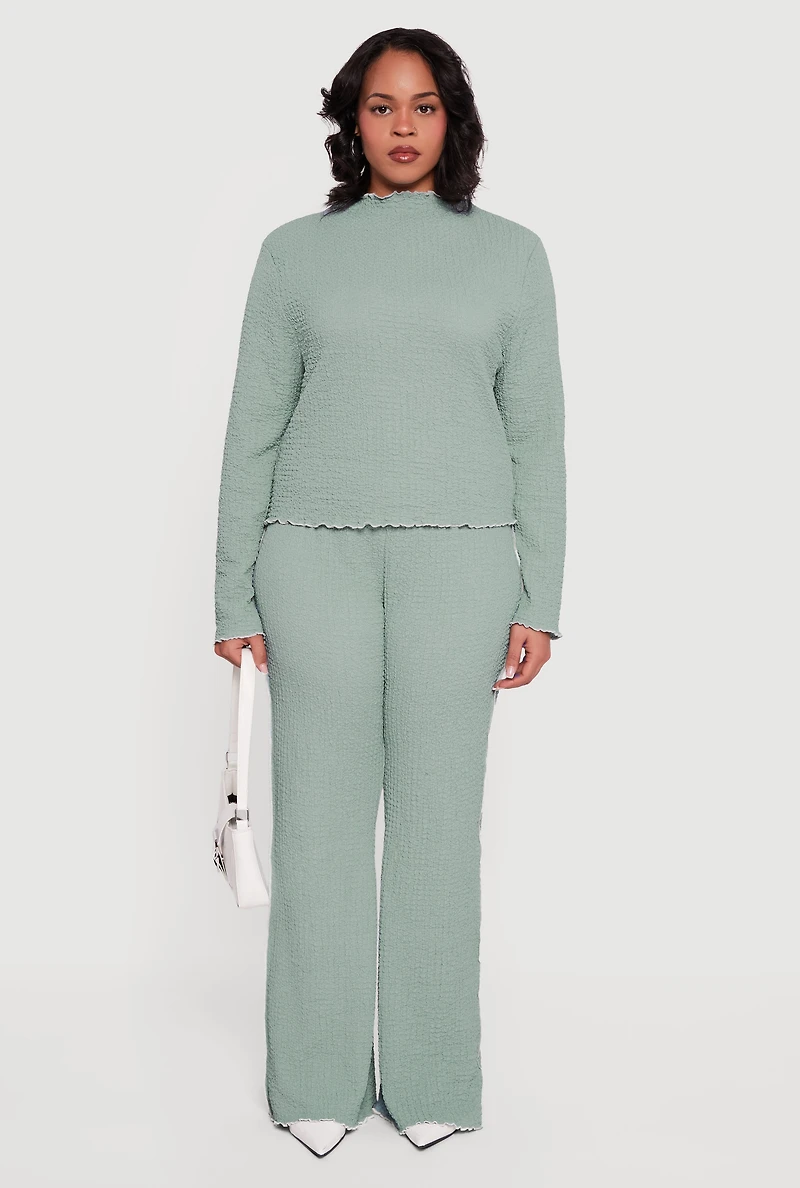 Plus Textured Knit Contrast Trim High Waisted Pants