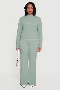 Plus Textured Knit Contrast Trim High Waisted Pants