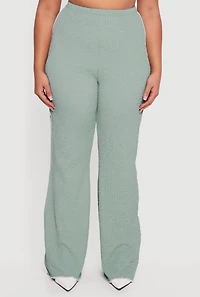 Plus Textured Knit Contrast Trim High Waisted Pants