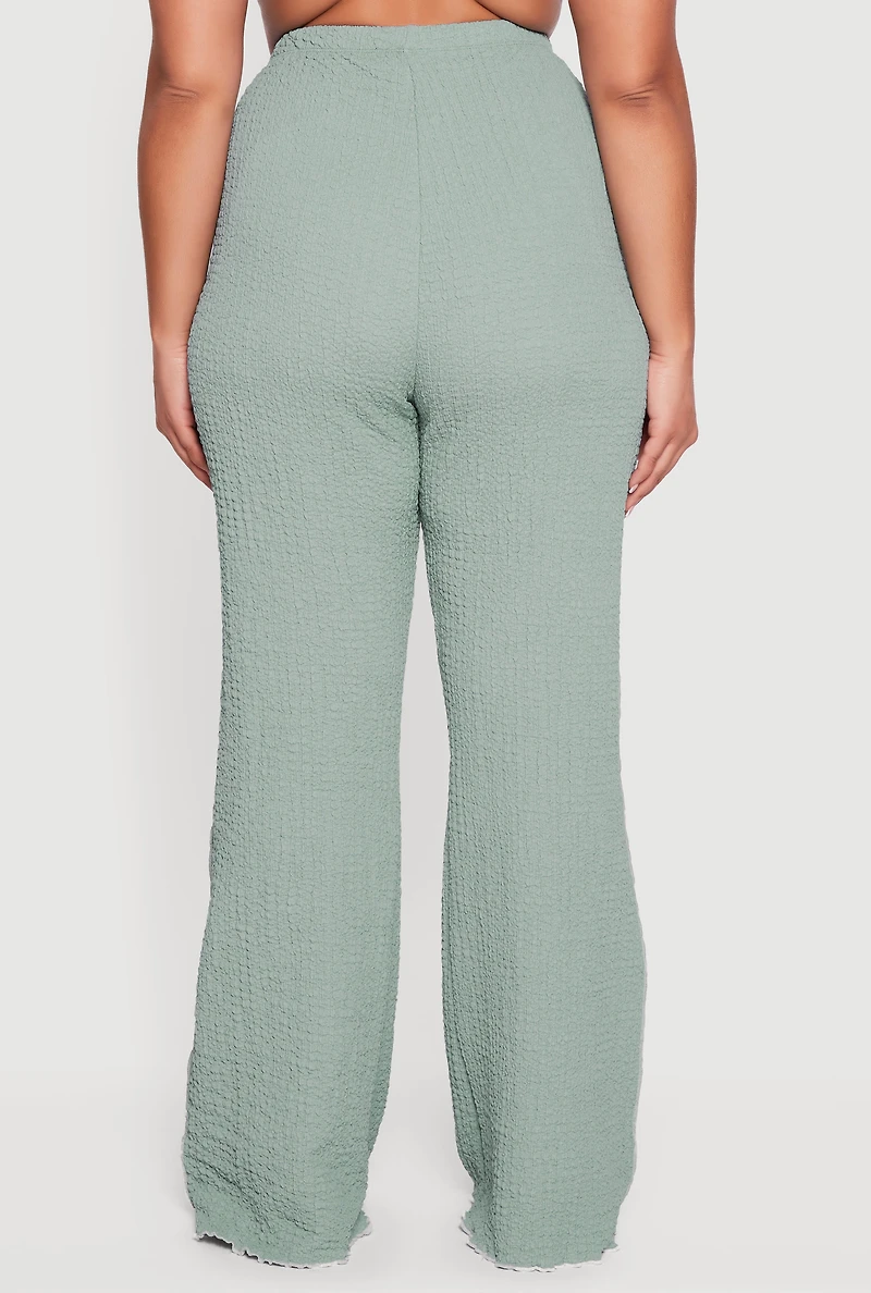 Plus Textured Knit Contrast Trim High Waisted Pants