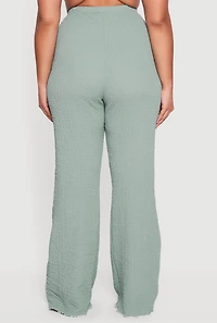 Plus Textured Knit Contrast Trim High Waisted Pants