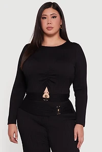Plus Rib Knit Metallic O Ring Keyhole Detail Top