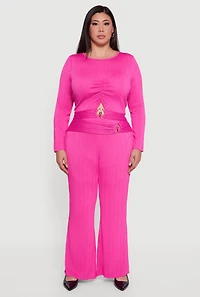 Plus Rib Knit Metallic O Ring Keyhole Detail Top