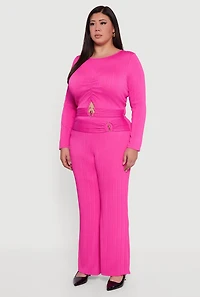 Plus Rib Knit Metallic O Ring Keyhole Detail Top