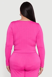 Plus Rib Knit Metallic O Ring Keyhole Detail Top