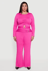 Plus High Waisted Metallic O Ring Flare Pants