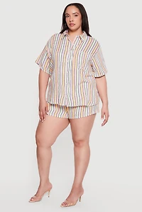 Plus Striped Drawstring High Waisted Shorts