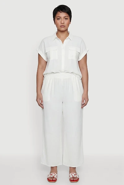 Plus Crepe Knit Wide Leg Pull On Pants