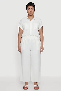 Plus Crepe Knit Wide Leg Pull On Pants