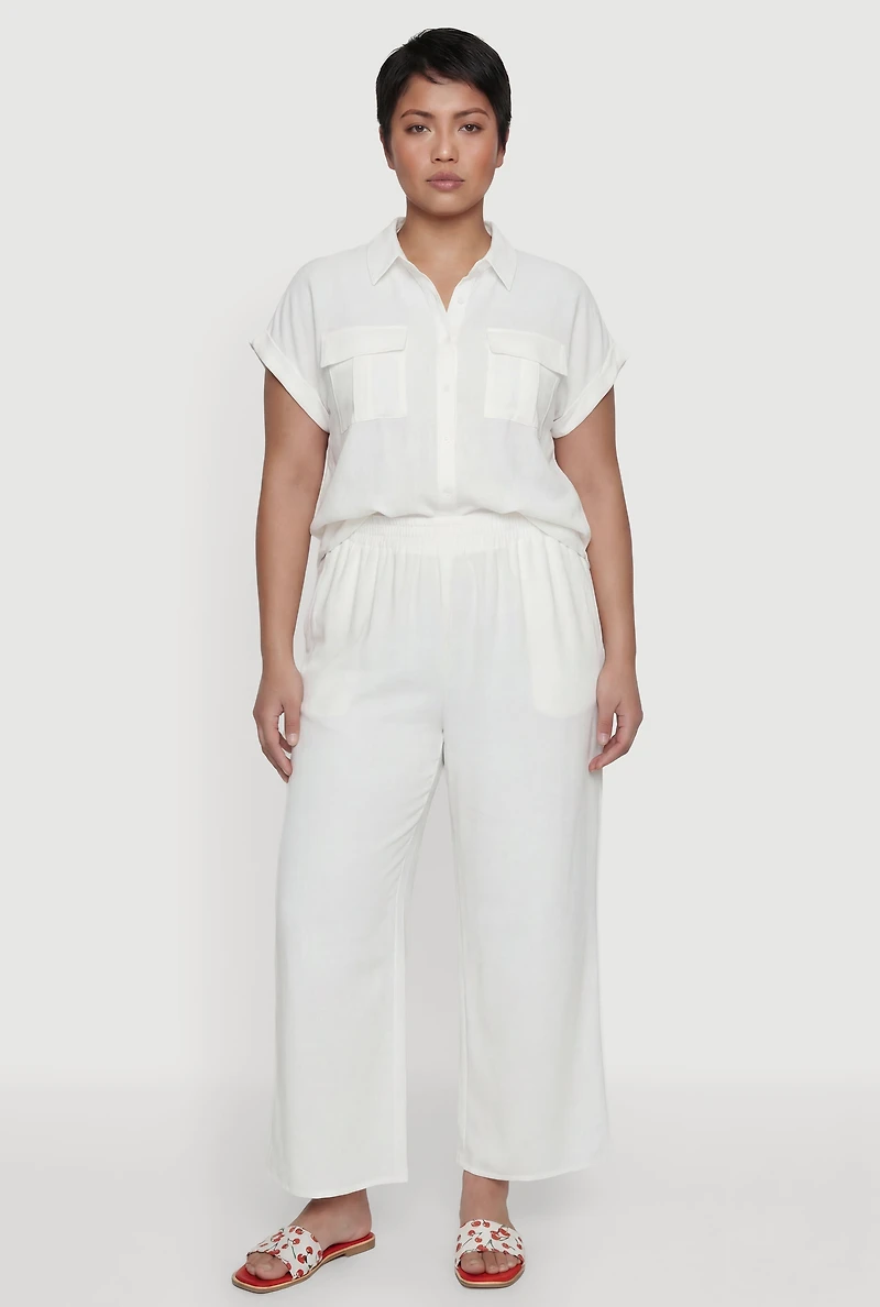 Plus Crepe Knit Wide Leg Pull On Pants