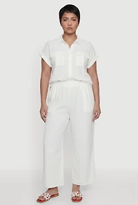 Plus Crepe Knit Wide Leg Pull On Pants