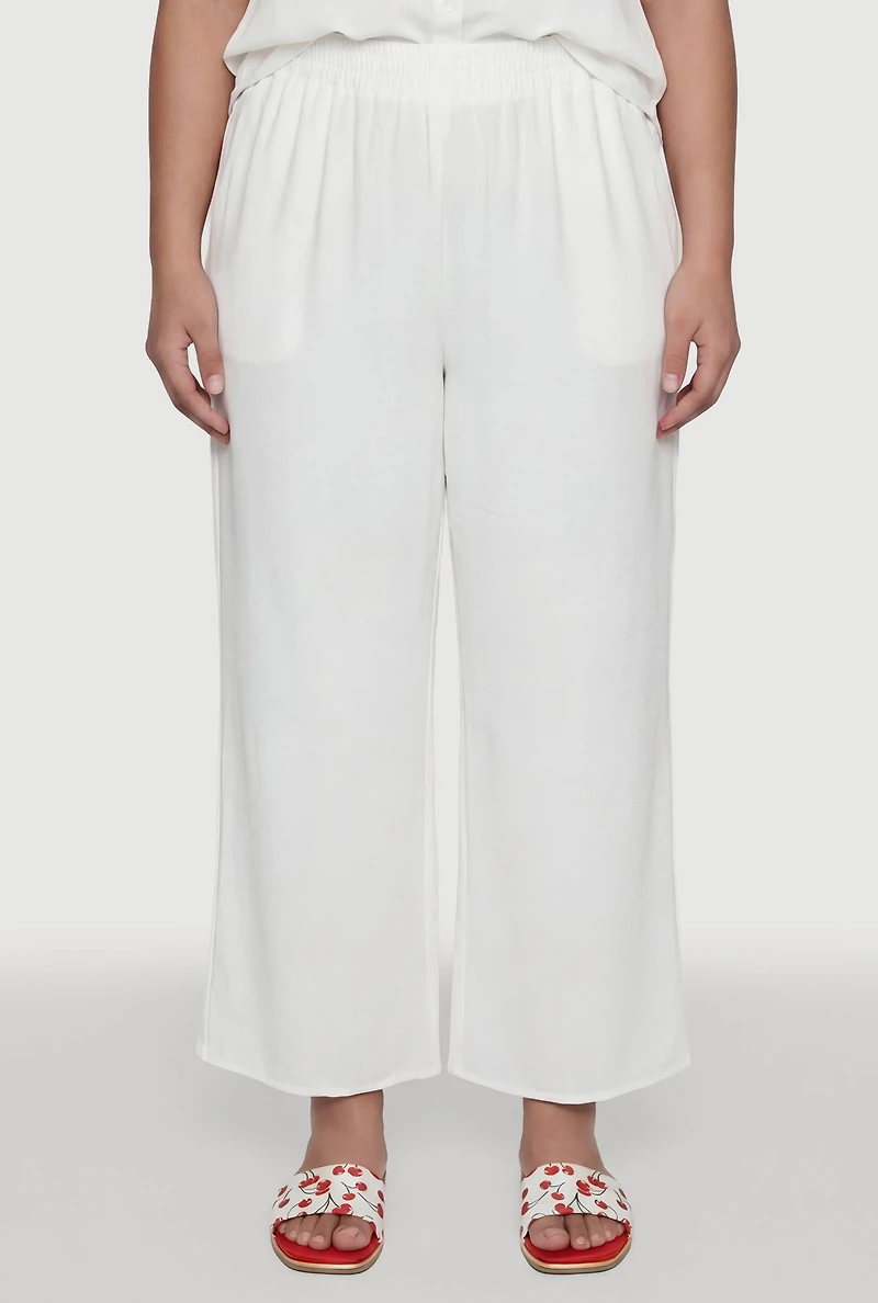 Plus Crepe Knit Wide Leg Pull On Pants