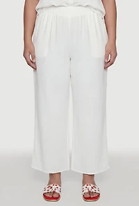 Plus Crepe Knit Wide Leg Pull On Pants