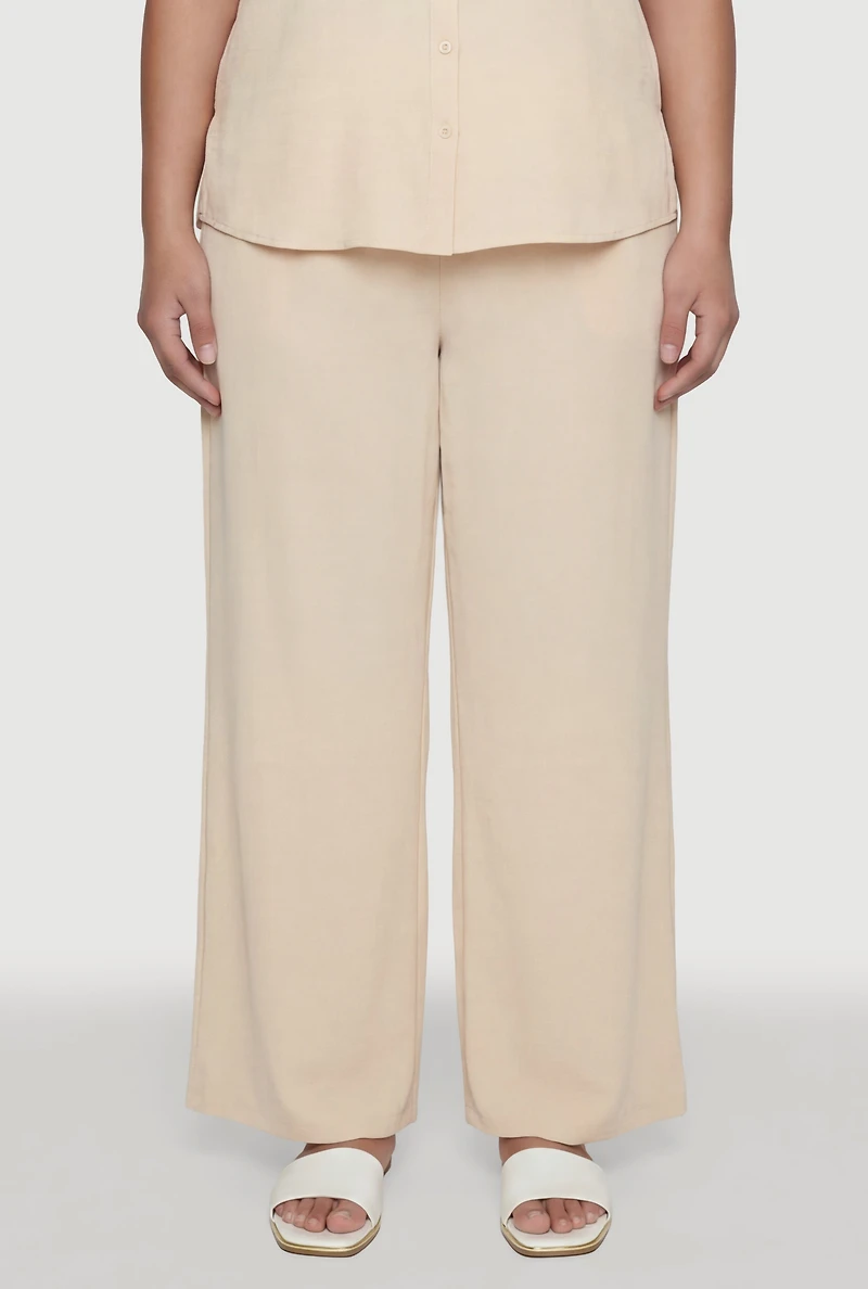 Plus Crepe Knit Wide Leg Pull On Pants