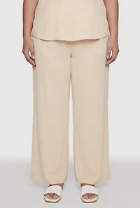 Plus Crepe Knit Wide Leg Pull On Pants