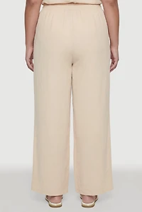 Plus Crepe Knit Wide Leg Pull On Pants